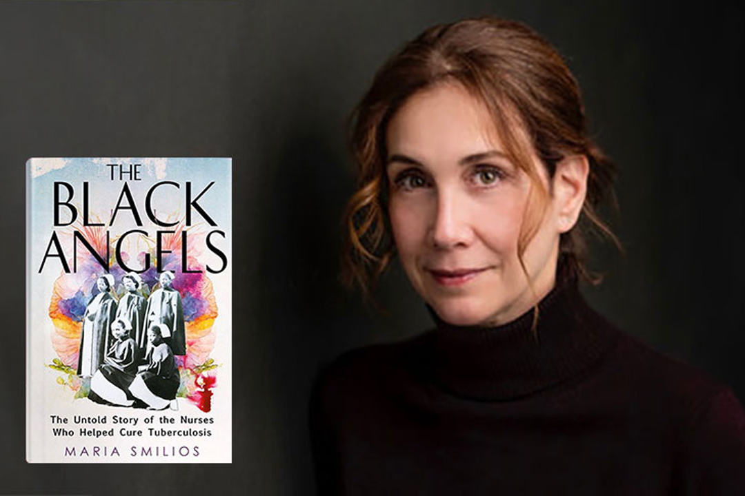 Maria Smilios portrait with Black Angels book cover