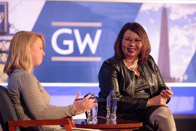 GW alumni speaking during seminar